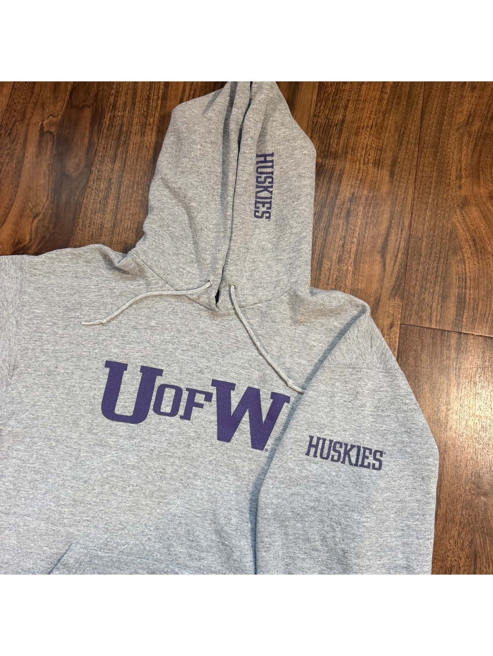 Vintage 90s University Of Washington Huskies Hoodie Heavy Cotton L Gray UW